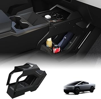 Lower Center Console Organizer for Cyber Truck 2023 2024 2025 2026, Custom Fit Double-Layer Floor Storage Tray Insert, Cyber Truck Accessories Interior Storage Box (Interior Black)